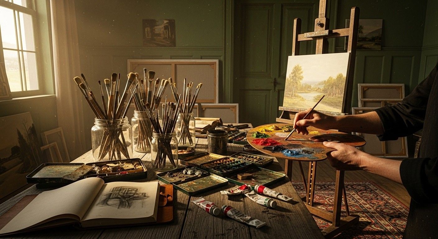 1408x768 Free Sunlit artist's studio Image, Art, Painting