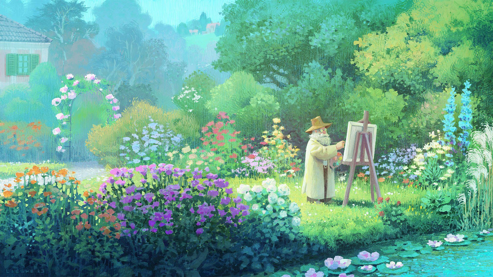 1920x1080 Sunlit Painter: Man at the Easel