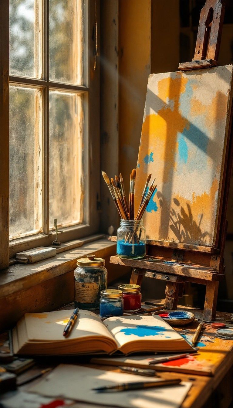 768x1344 Free Sunlit artist's studio Image, Art, Painting