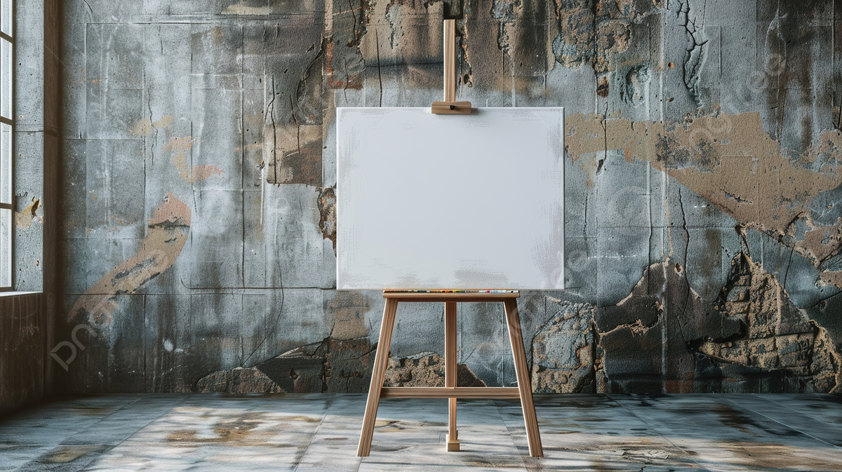 1200x673 Wooden Easel With Blank Painting Canvas In The Raw Concrete Room, Space, Old, Texture Background Image And Wallpaper for Free Download