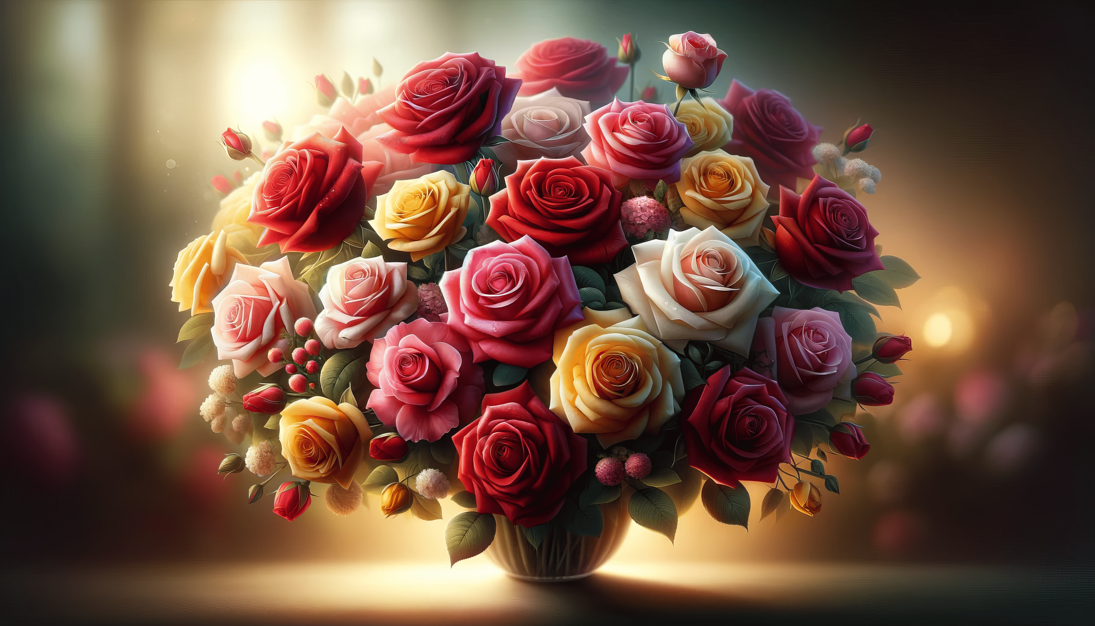 3584x2048 HD Vibrant Rose Bouquet Wallpaper