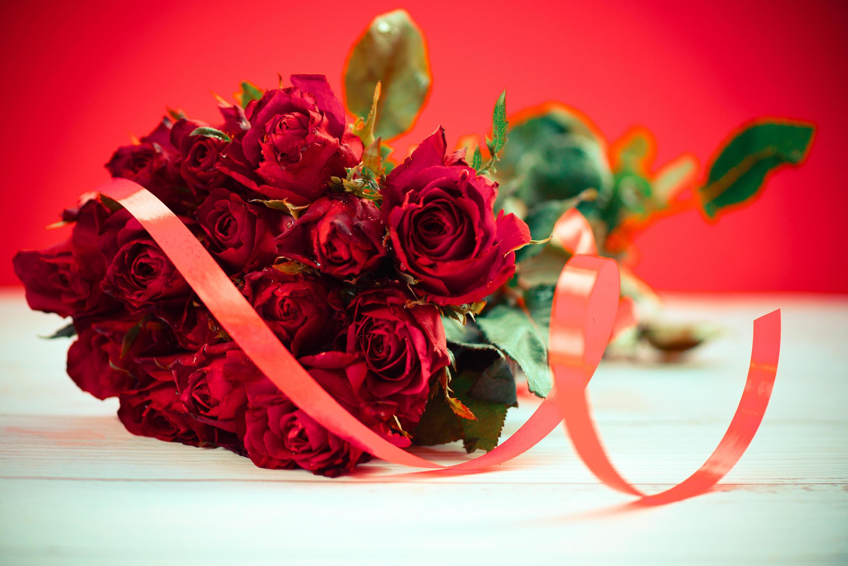 2936x1960 Natural fresh red roses flower bouquet with ribbon up rose background flowers romantic love valentine day concept, Multicolored flowers Bloom