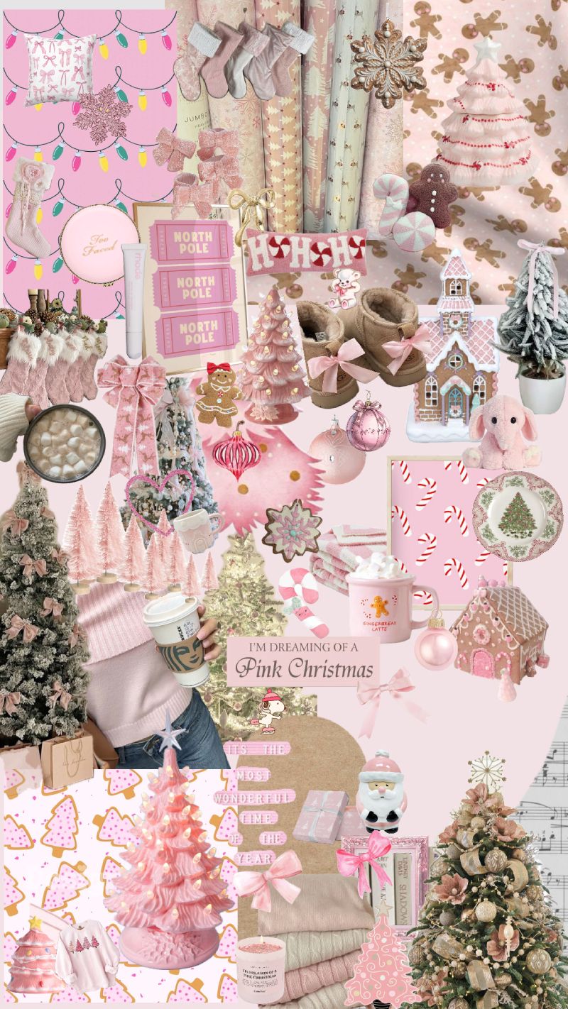 800x1422 Cozy Holiday Pink Christmas Aesthetic Collage Wallpaper for iPhone