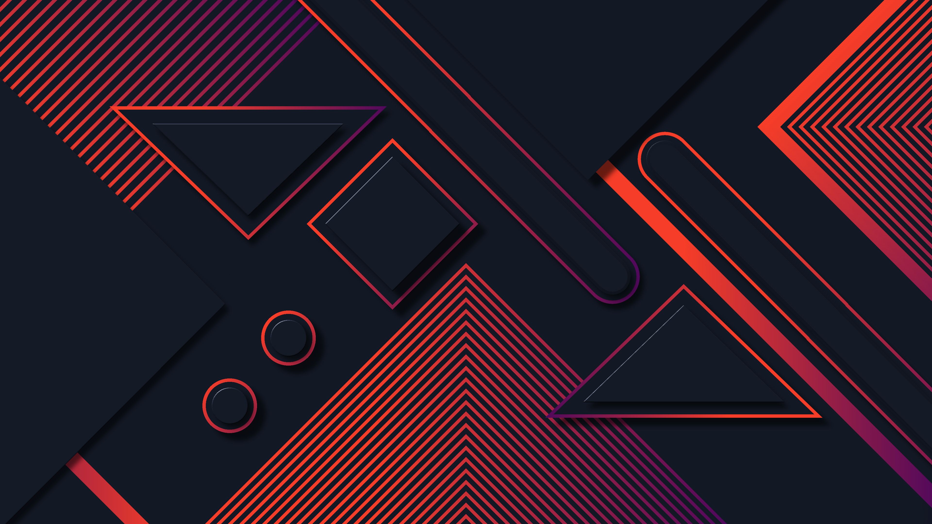 3840x2160 Dark Abstract Geometric Shapes With Red Orange Gradient Lines Wallpaper, HD Abstract Wallpaper, 4k Wallpaper, Image, Background, Photos and Picture