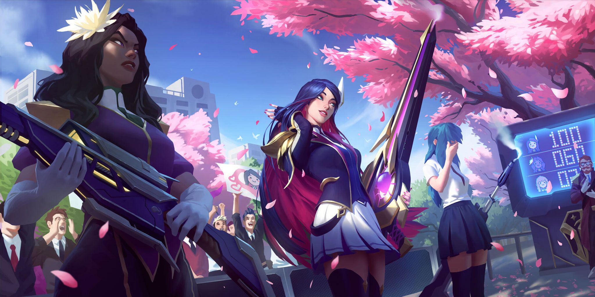 2048x1024 Battle Academia Poppy, Caitlyn & Leona of Runeterra Splash Art