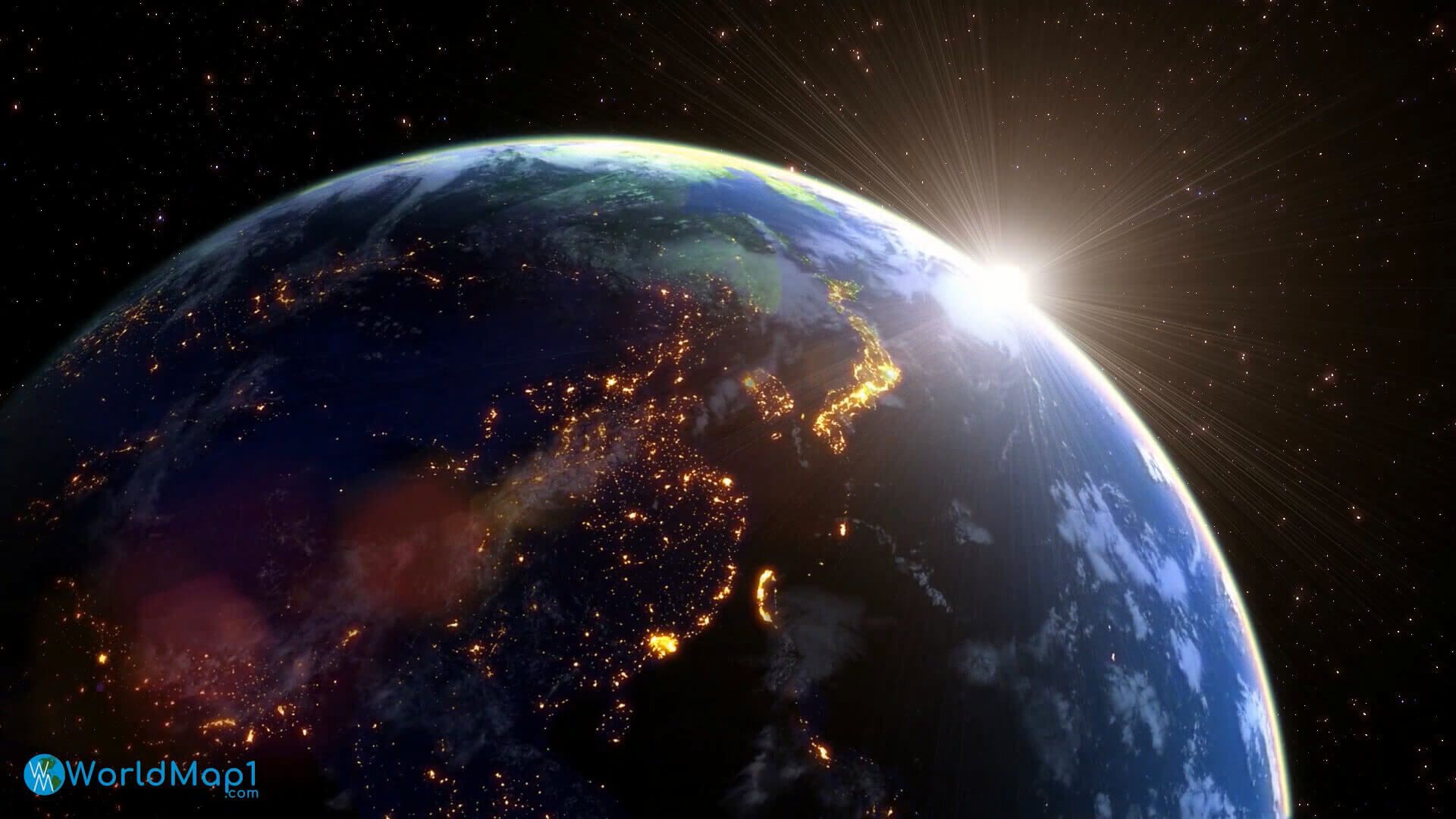 1920x1080 Asia Satellite Map of the World