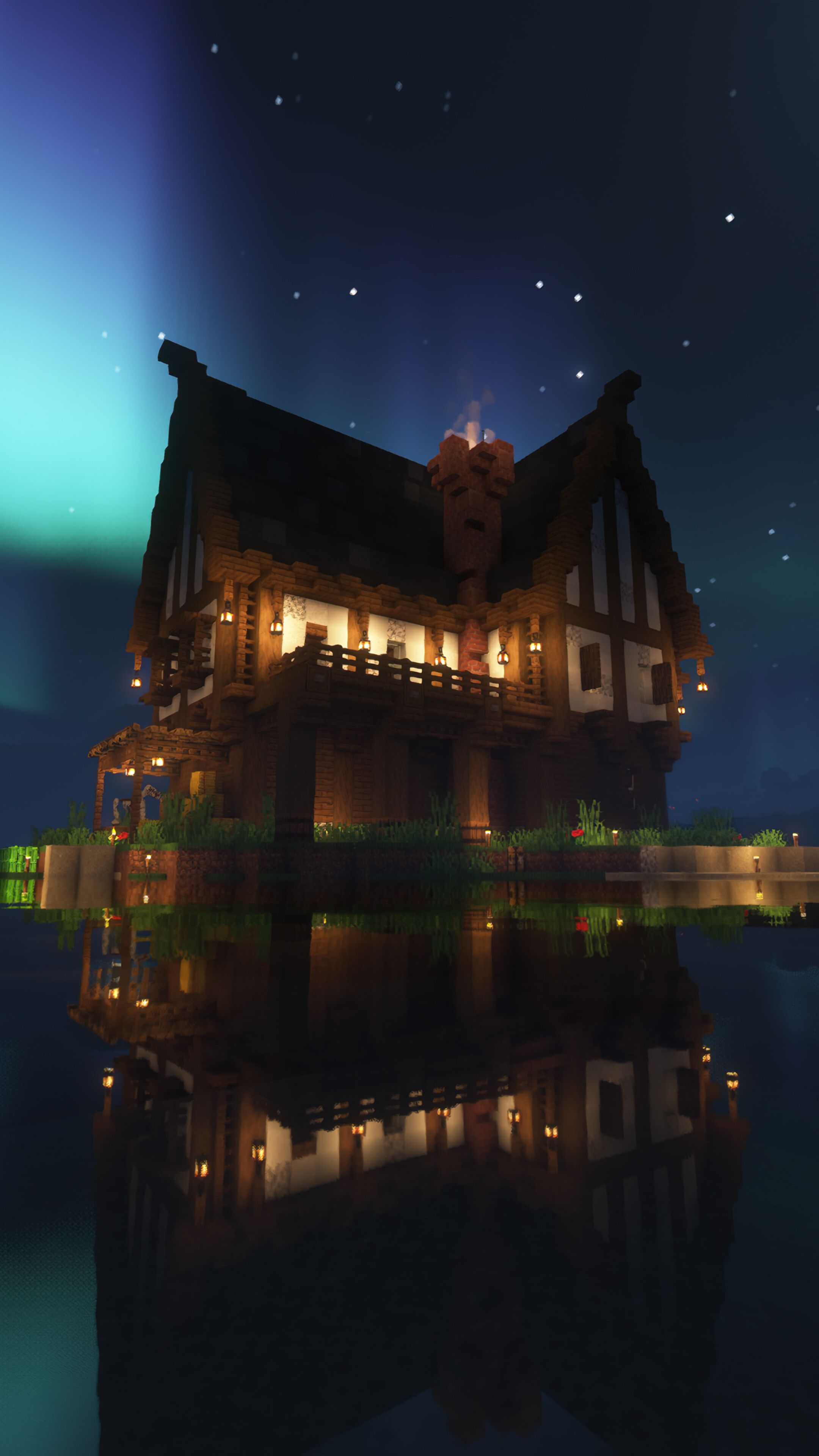 2160x3840 Minecraft House Night Scenery 4K Wallpaper iPhone HD Phone h