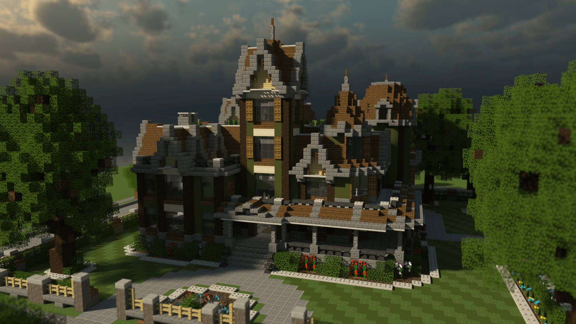 1920x1080 Minecraft Victorian Themed Mansion Wallpaper