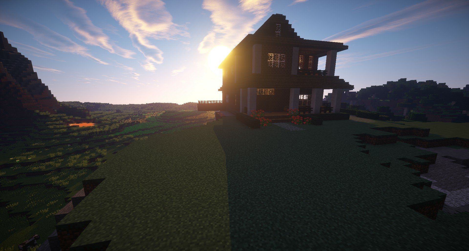 1920x1028 Stunning Minecraft HD Wallpaper: Serene Sunset Housex1028