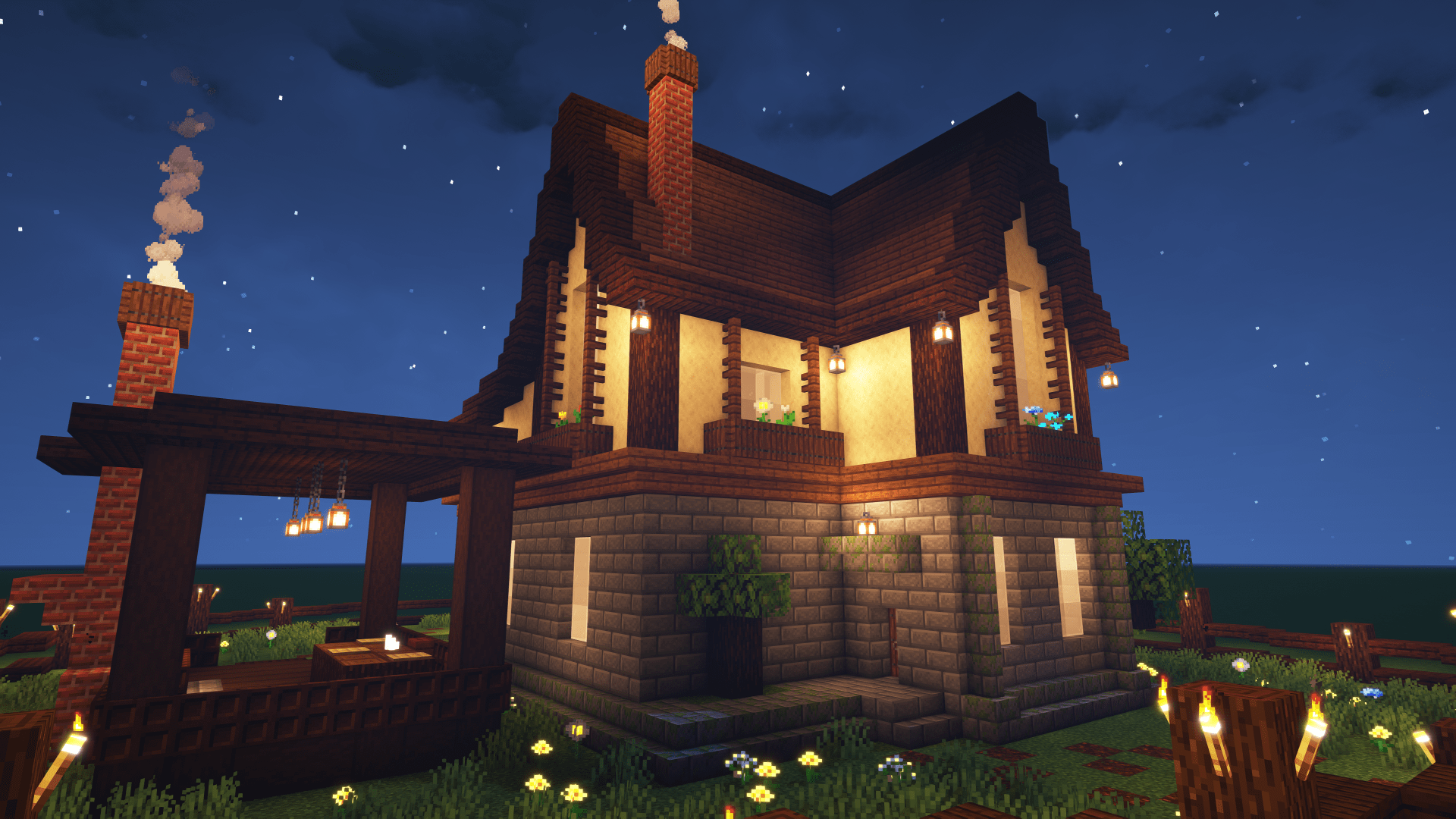 1920x1080 Minecraft Dark Oak Stone Brick House Thousand Minecraft Background Royalty Free Image