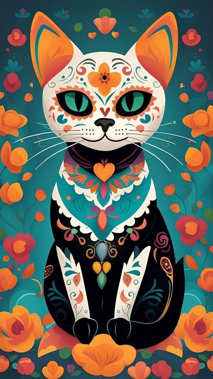 736x1308 Mexican cat wallpaper. Alebrijes cat drawing, Mexican dog alebrije drawing, Cat art