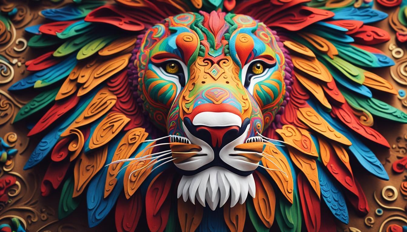 1344x768 Lion alebrije in Mexican Alebrije Style: Co