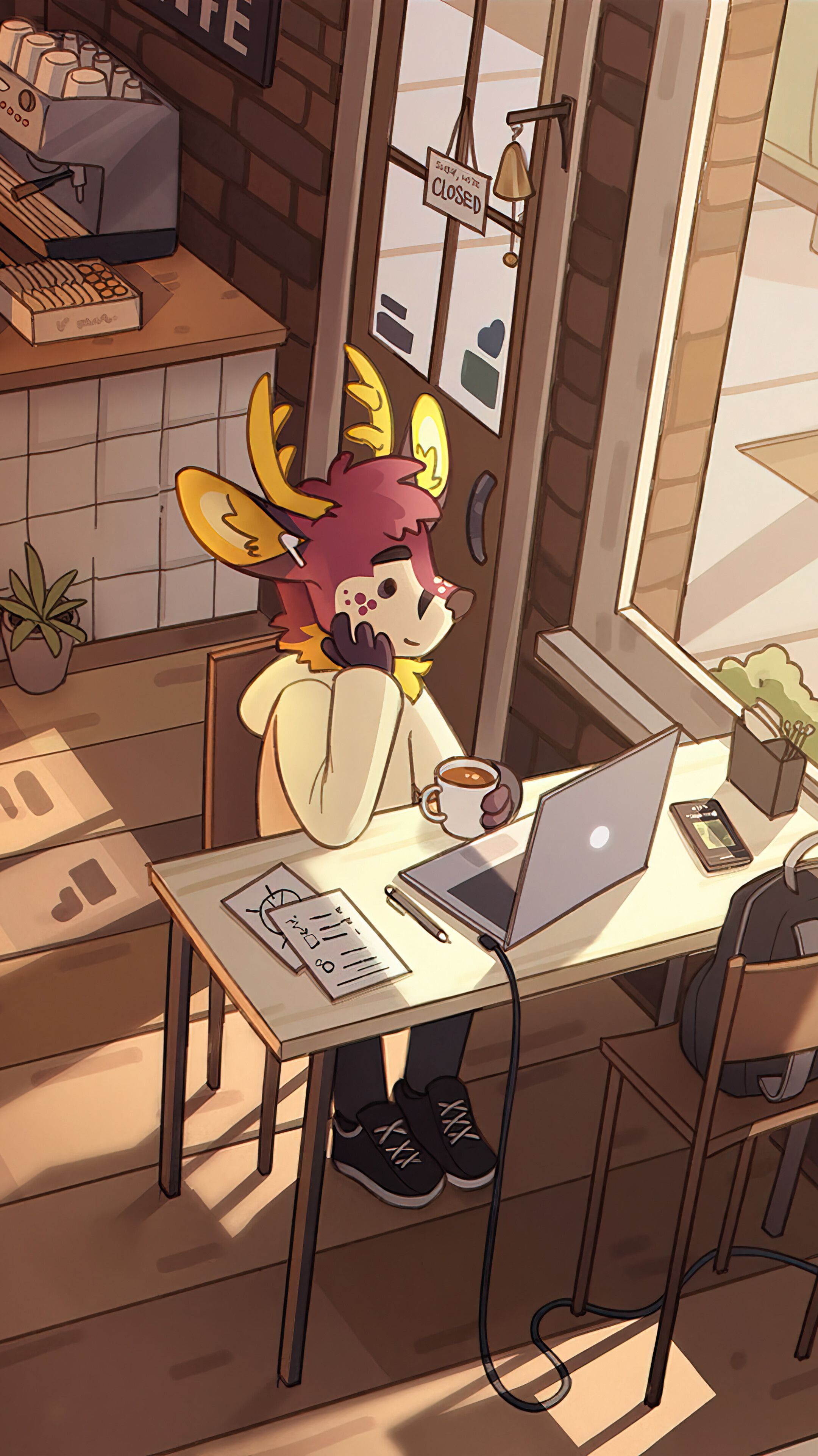 2160x3840 Lofi Cafe Studying Art Wallpaper iPhone Phone 4K e