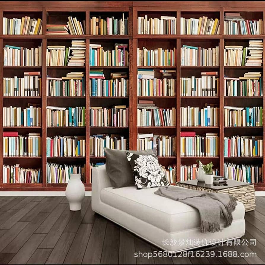 894x894 Library Bookcase_3D Stereo Library Bookcase Background Wall Paper Study Office Wallpaper Retro Cafe 3D Wallpaper Wallpaper Paste Living Room Paste
