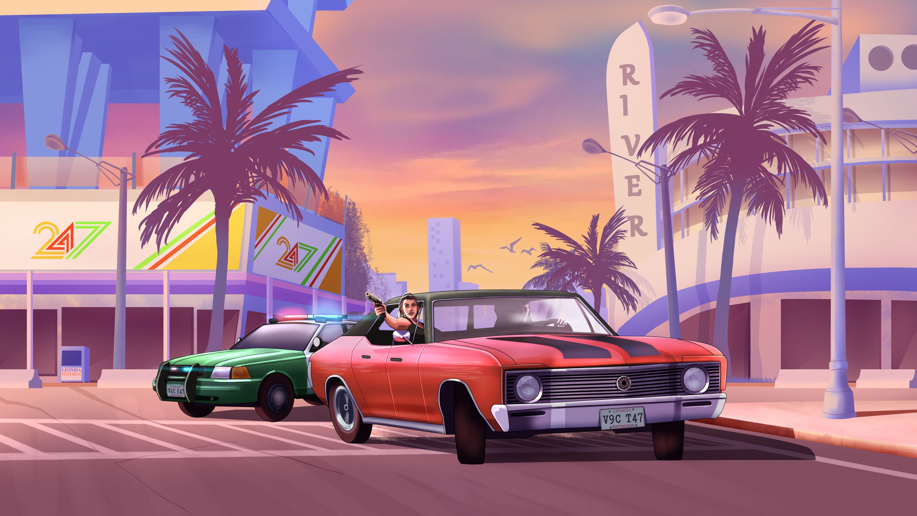 3840x2160 Gta 6 Car Chase Miami Wallpaper, HD Games Wallpaper, 4k Wallpaper, Image, Background, Photos and Picture
