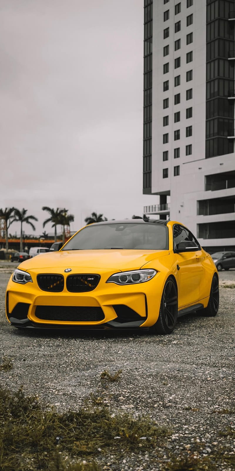 800x1600 M2 Miami, bmw, car, carros, m m m sunset, yellow, HD phone wallpaper