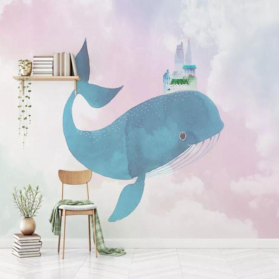 900x900 Custom 3D mural wallpaper cartoon whale castle color sky children bedroom background wall decoration mural wallpaper. Wallpaper
