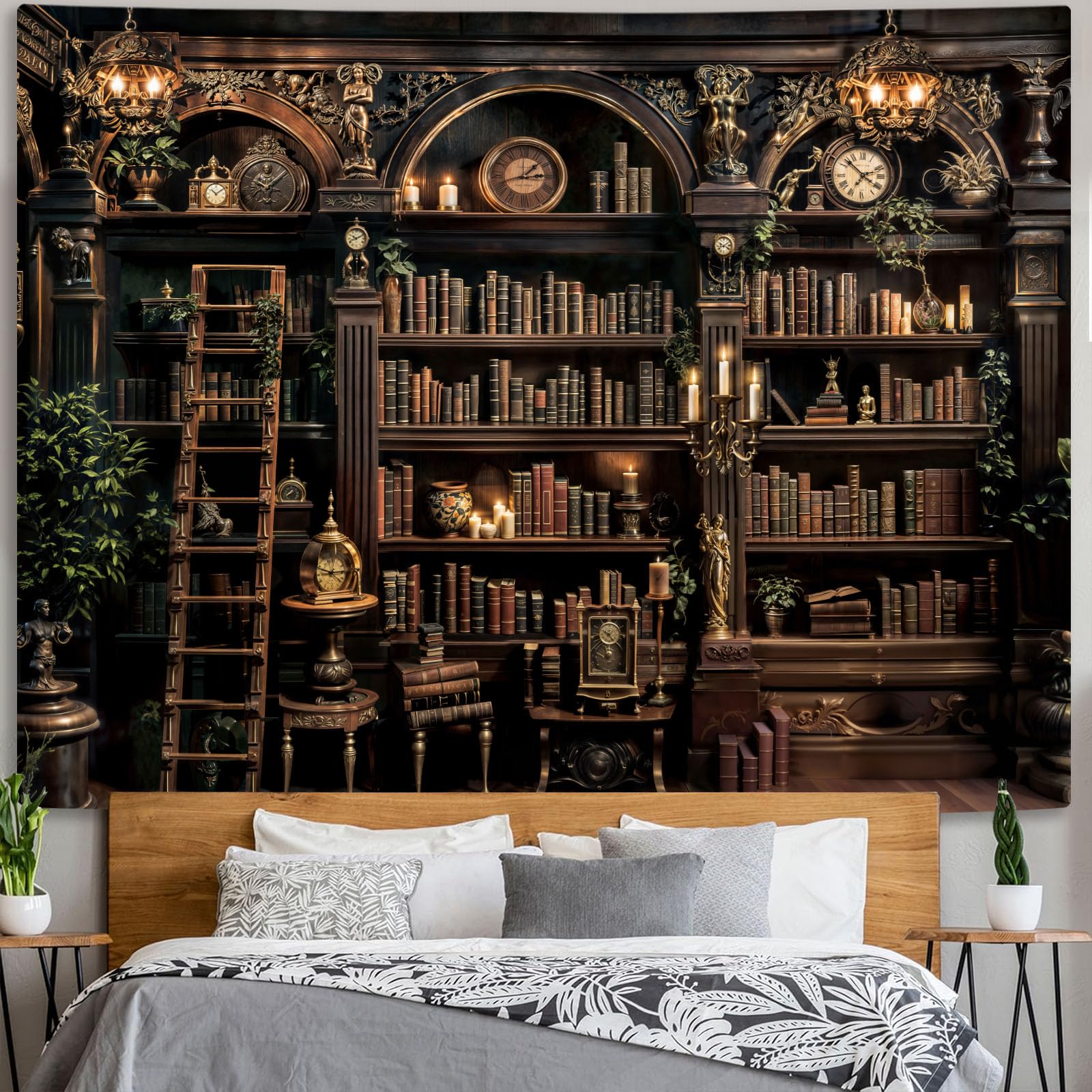 1600x1600 Spenlife Classic Bookshelf Tapestry Wall Hanging Vintage Library Wall HangingTapestry, Old Books on Shelf Classical Study Room Student Study College Dorm Bedroom Living Room 60×80 Inches : Home & Kitchen