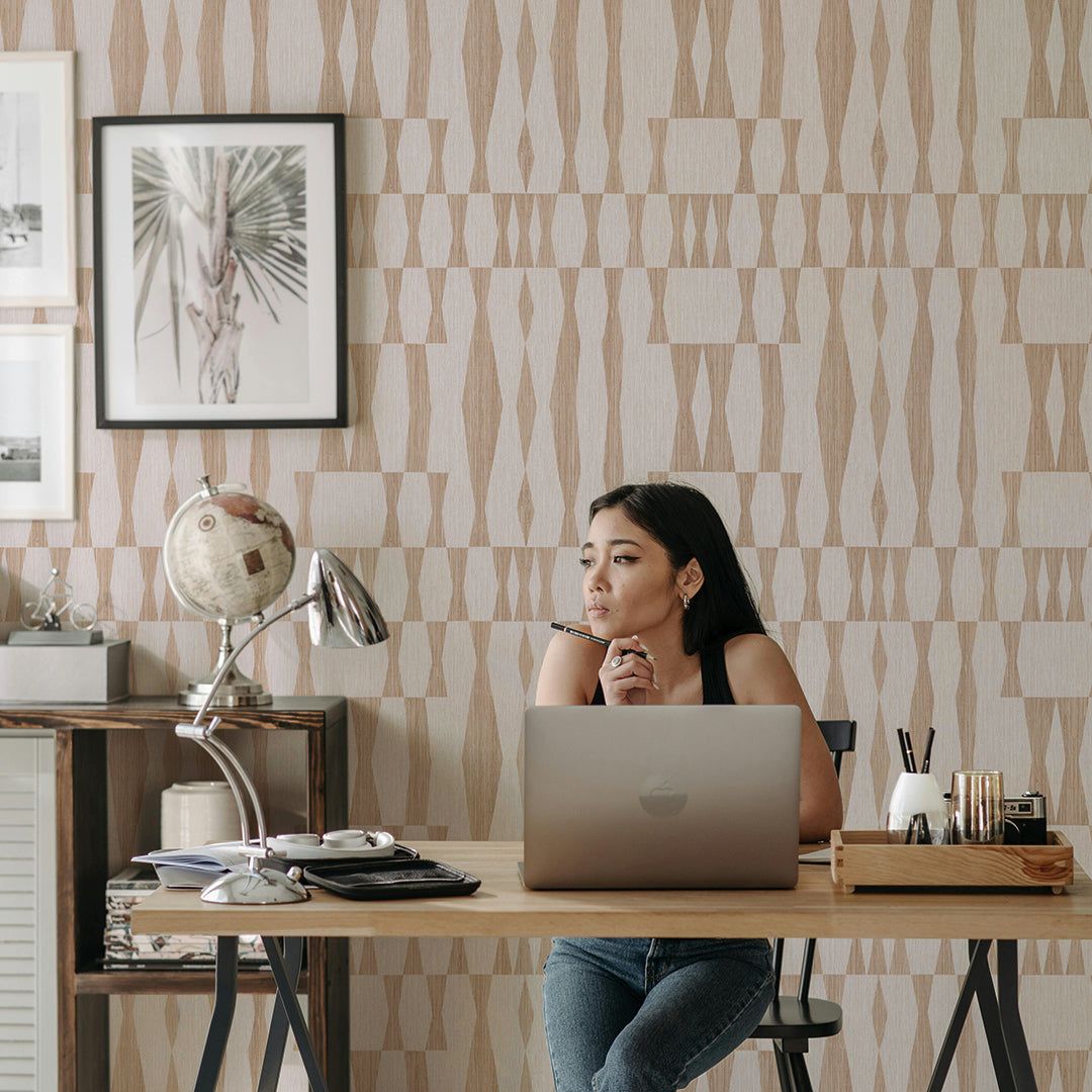 1080x1080 Tempaper Grasscloth Geo Carbon Vinyl Peel and Stick Wallpaper Sample