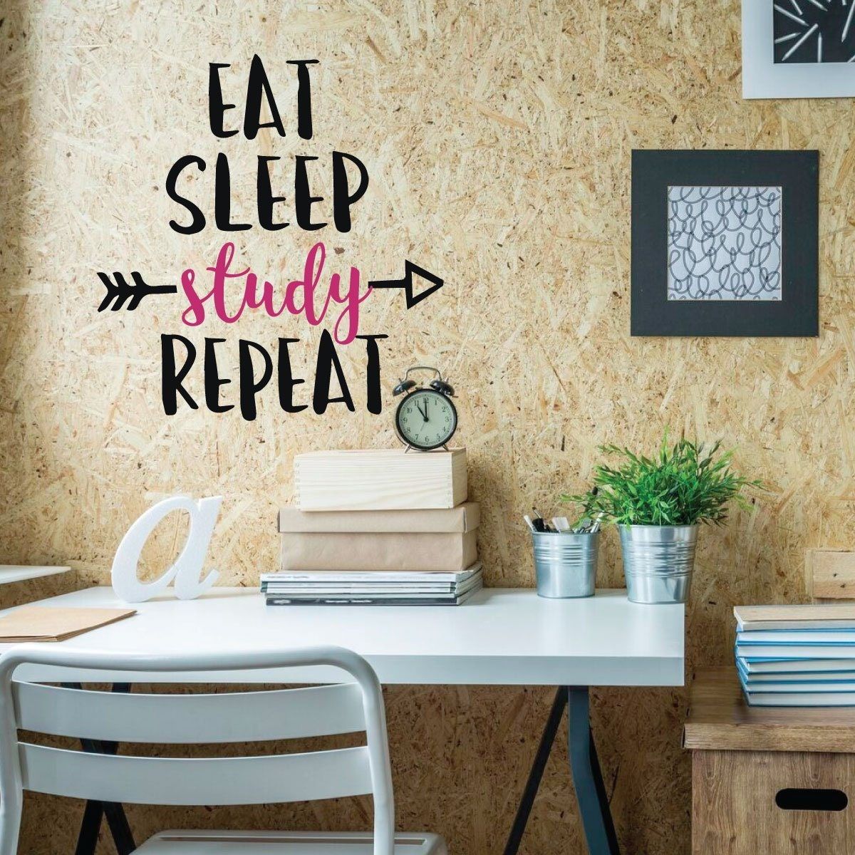 1200x1200 Eat Sleep Study Repeat Vinyl Wall Decal