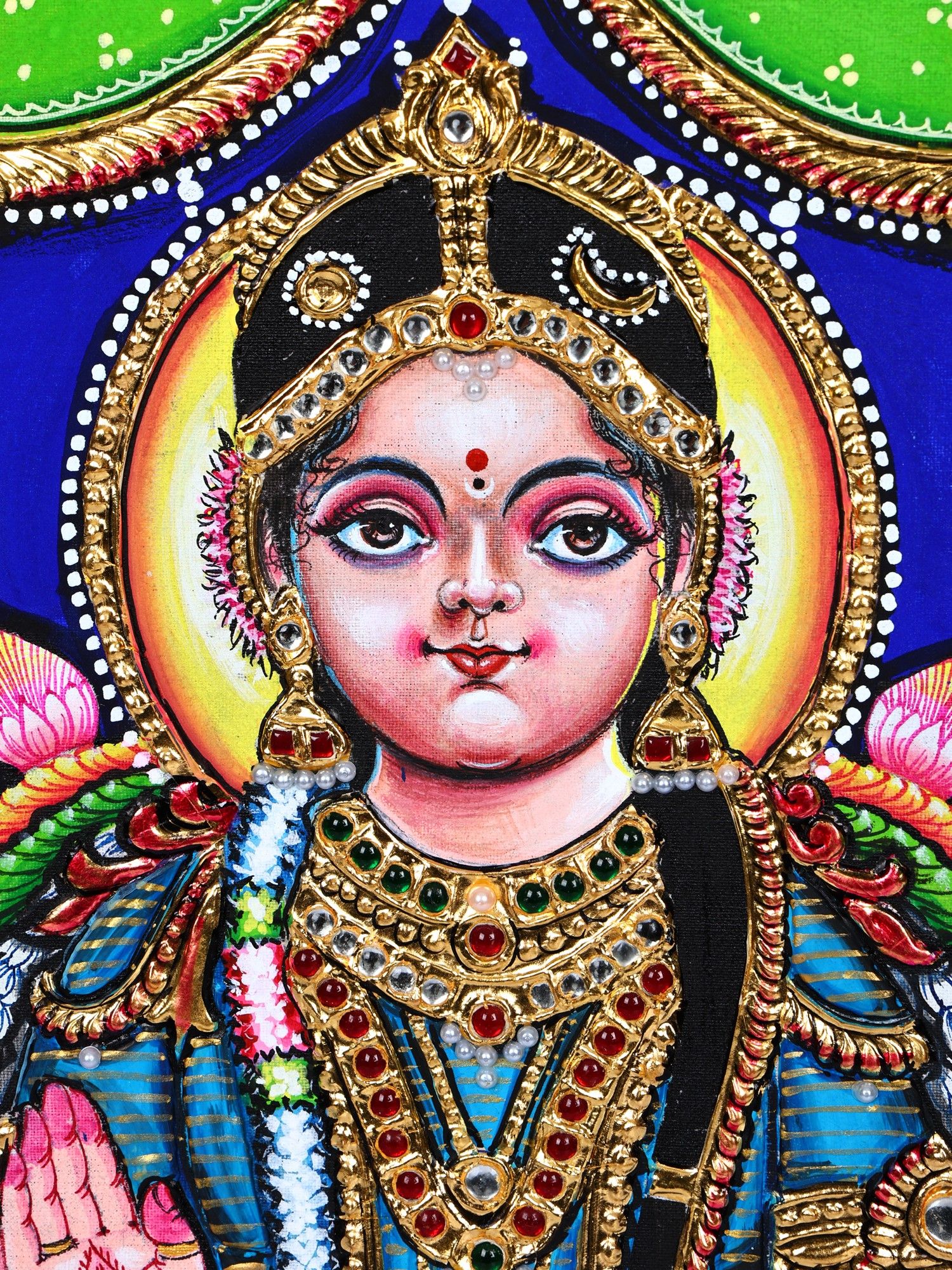 1500x2000 Bala Tripura Sundari on Lotus Karat Gold Work. Tanjore Painting. Exotic India Art