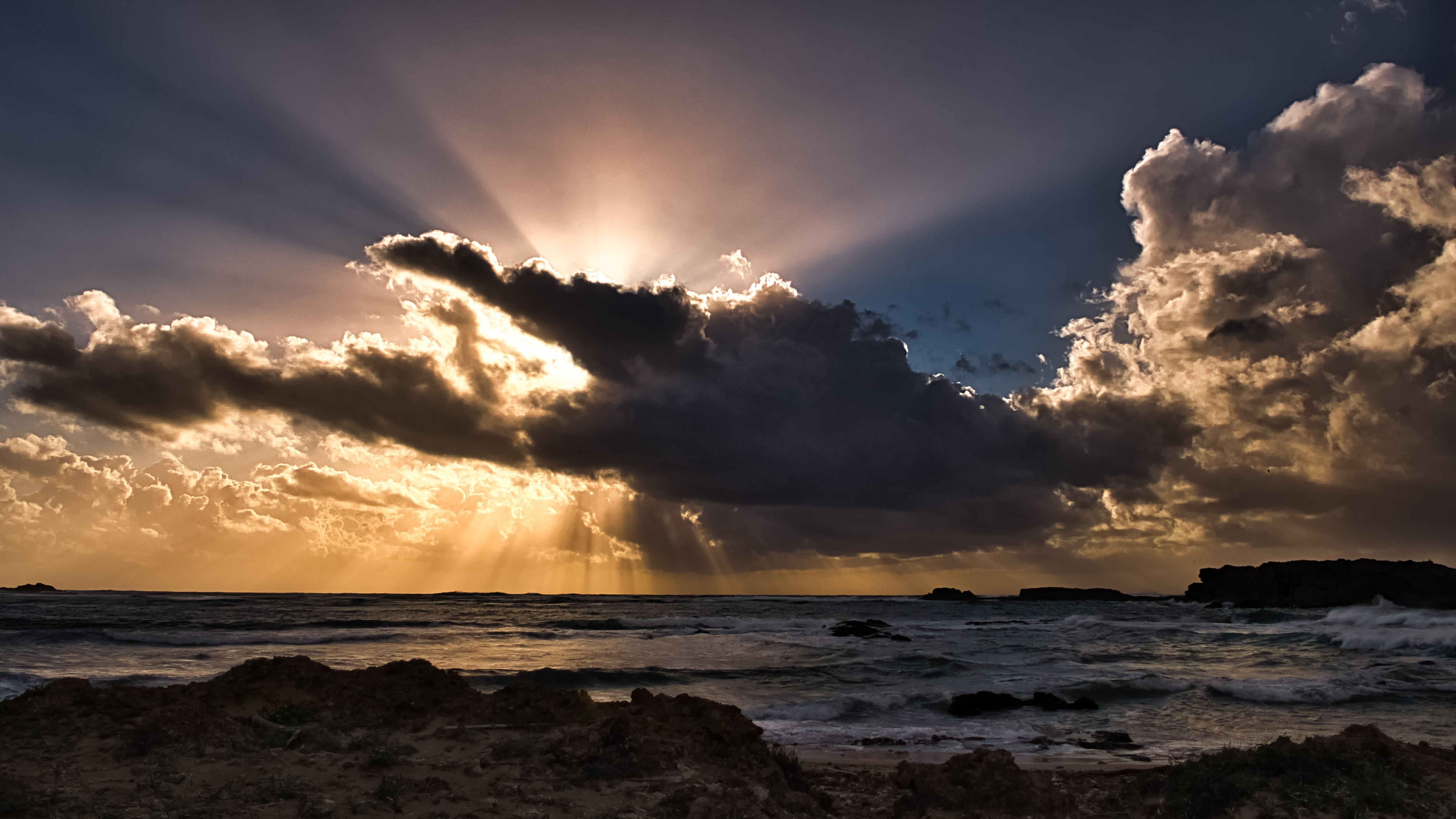 5516x3103 Clouds Sun Rays Passing Ocean 5k Wallpaper, HD Nature Wallpaper, 4k Wallpaper, Image, Background, Photos and Picture