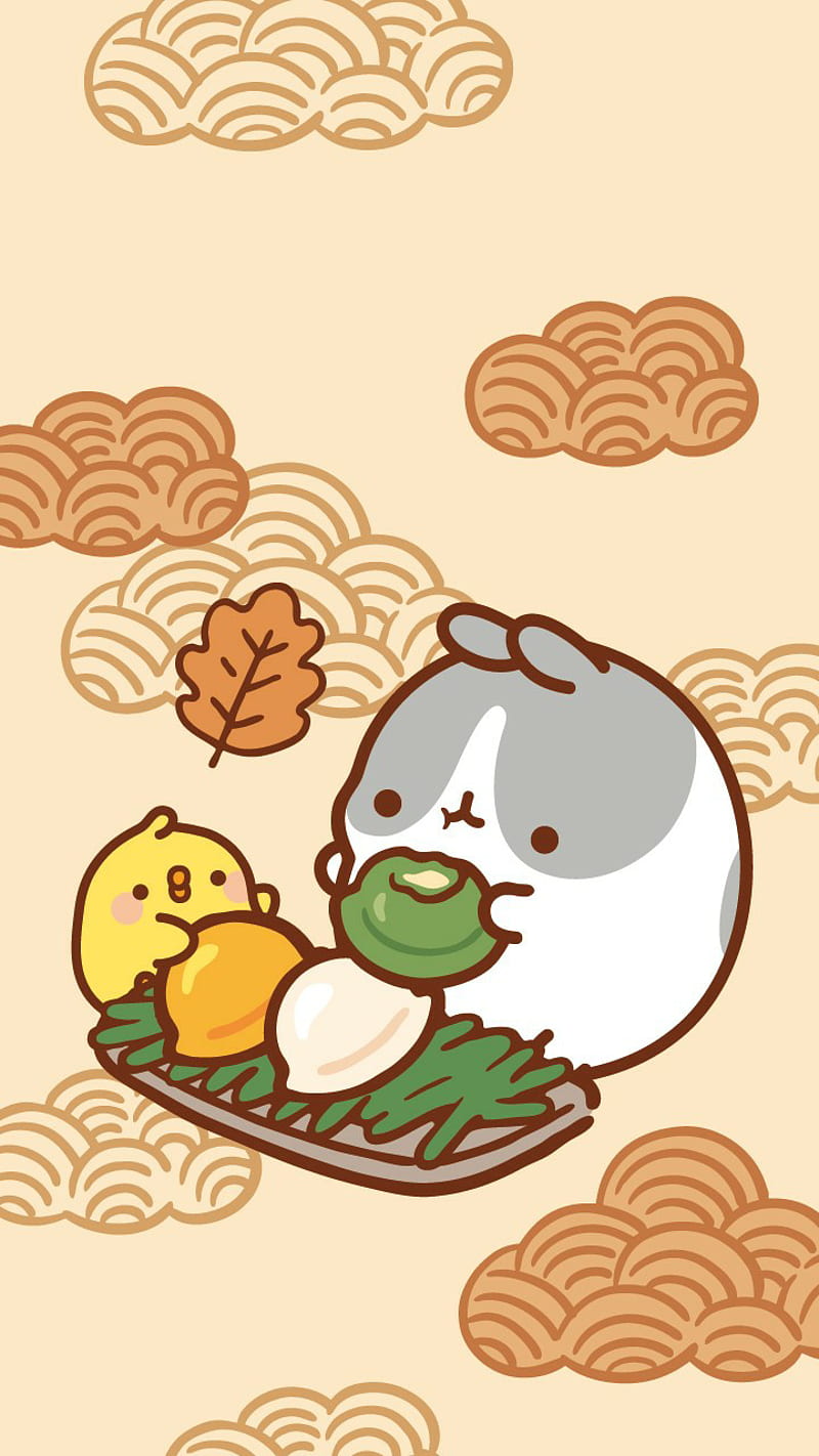 800x1422 Molang, cute, food, kawaii, love, pushen, rabitt, HD phone wallpaper