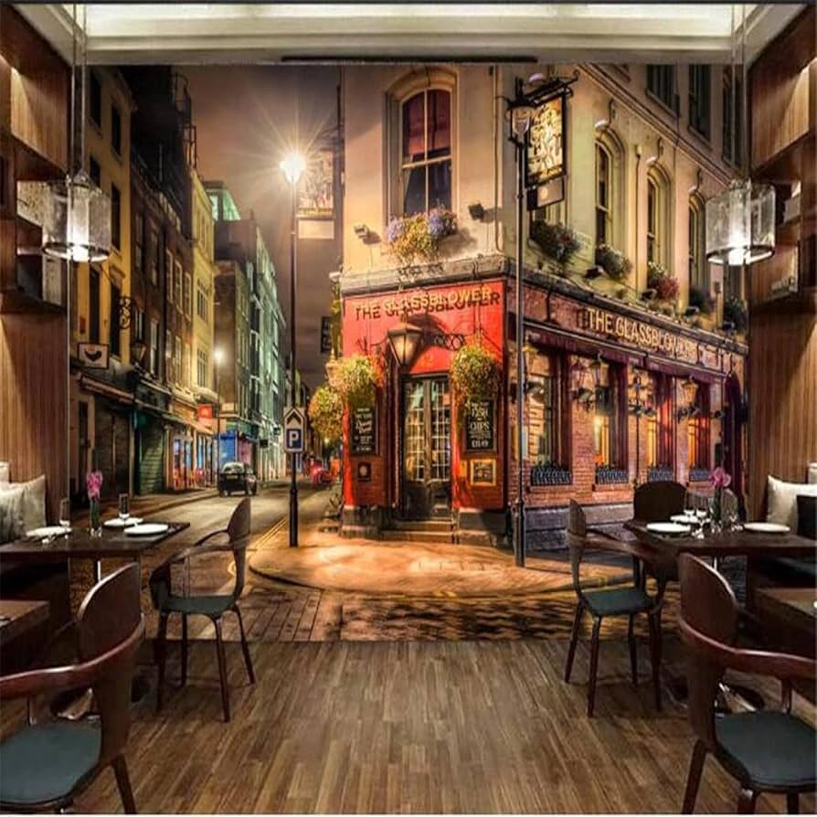894x894 HGFHGD Street Corner bar Under Warm Light 3D Living Room Mural TV Background Wallpaper Home Decoration Wallpaper Wall Sticker Wall Art : Amazon.co.uk