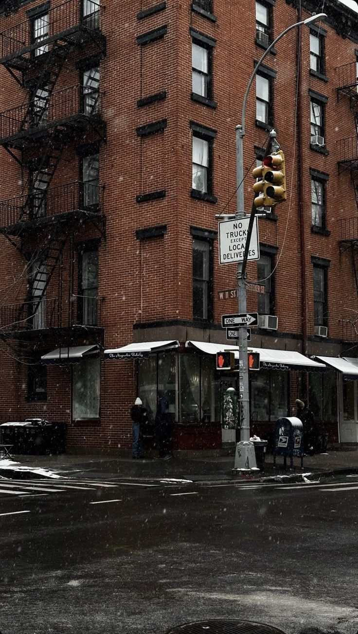 736x1304 Snowy Street Corner in New York City. Downtown aesthetic wallpaper iphone, Downtown aesthetic background, City