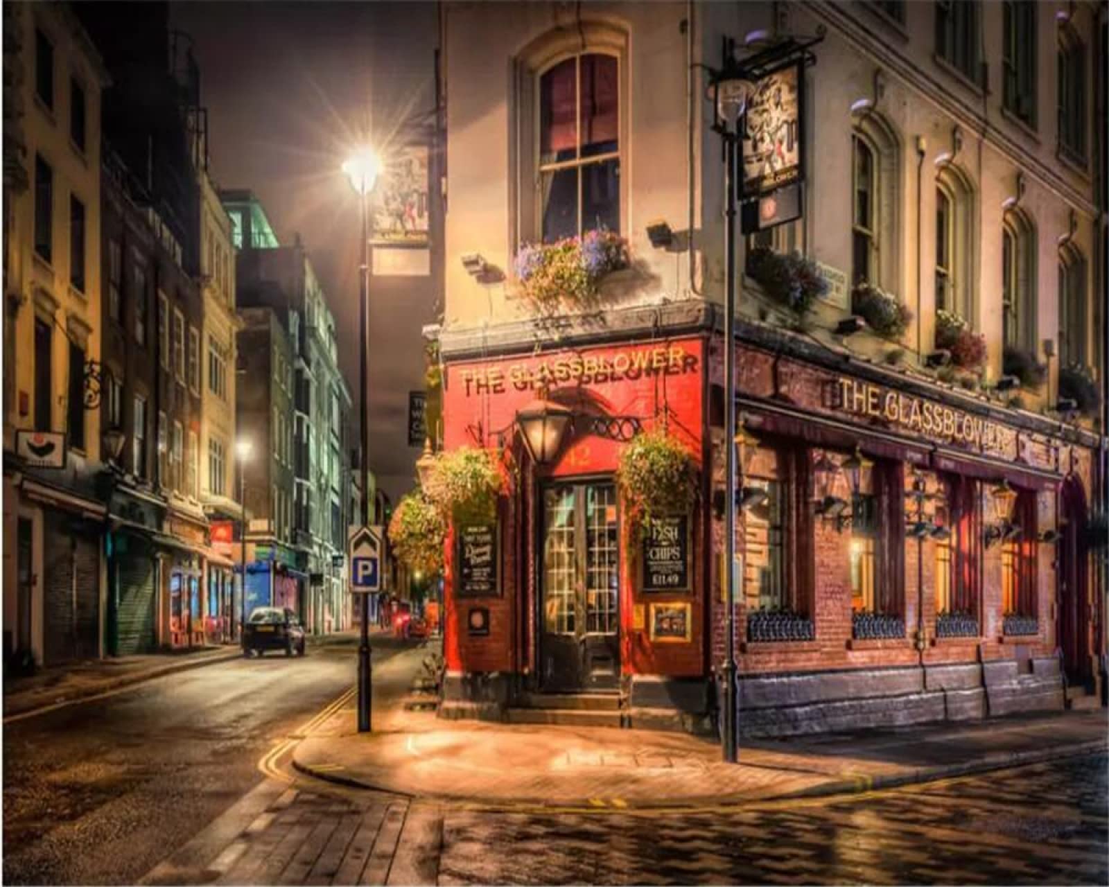 1600x1280 Customized 3D Wallpaper Beautiful Warm Light Down Street Corner Shop Bar Cafe Background Wall Living Room 3D Wallpaper 120Cm(W)×80Cm(H), Wallpaper