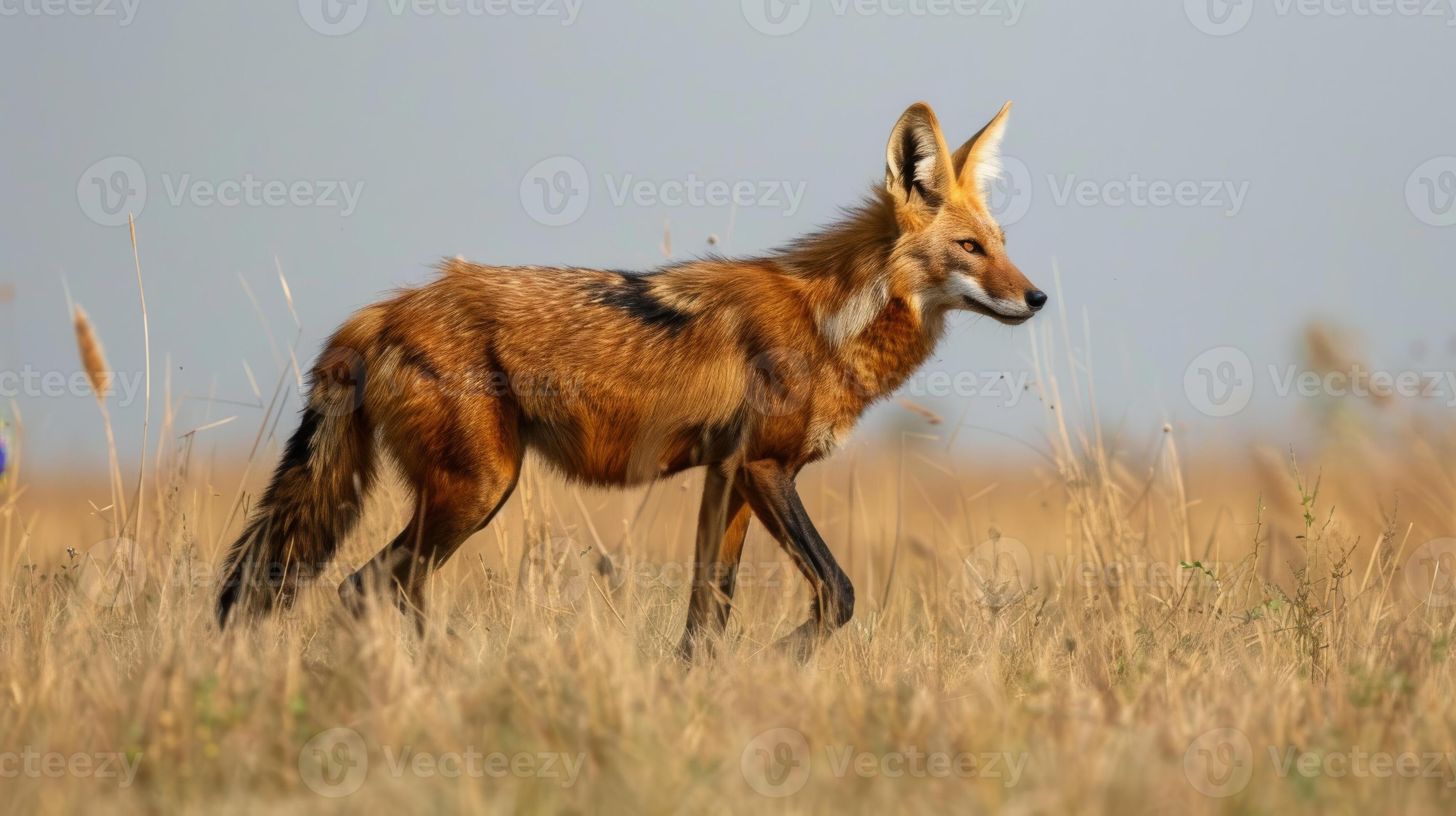 3497x1960 Maned Wolf Trotting Through Grassy Savannah Wildlife Photography for Nature and Animal Enthusiasts