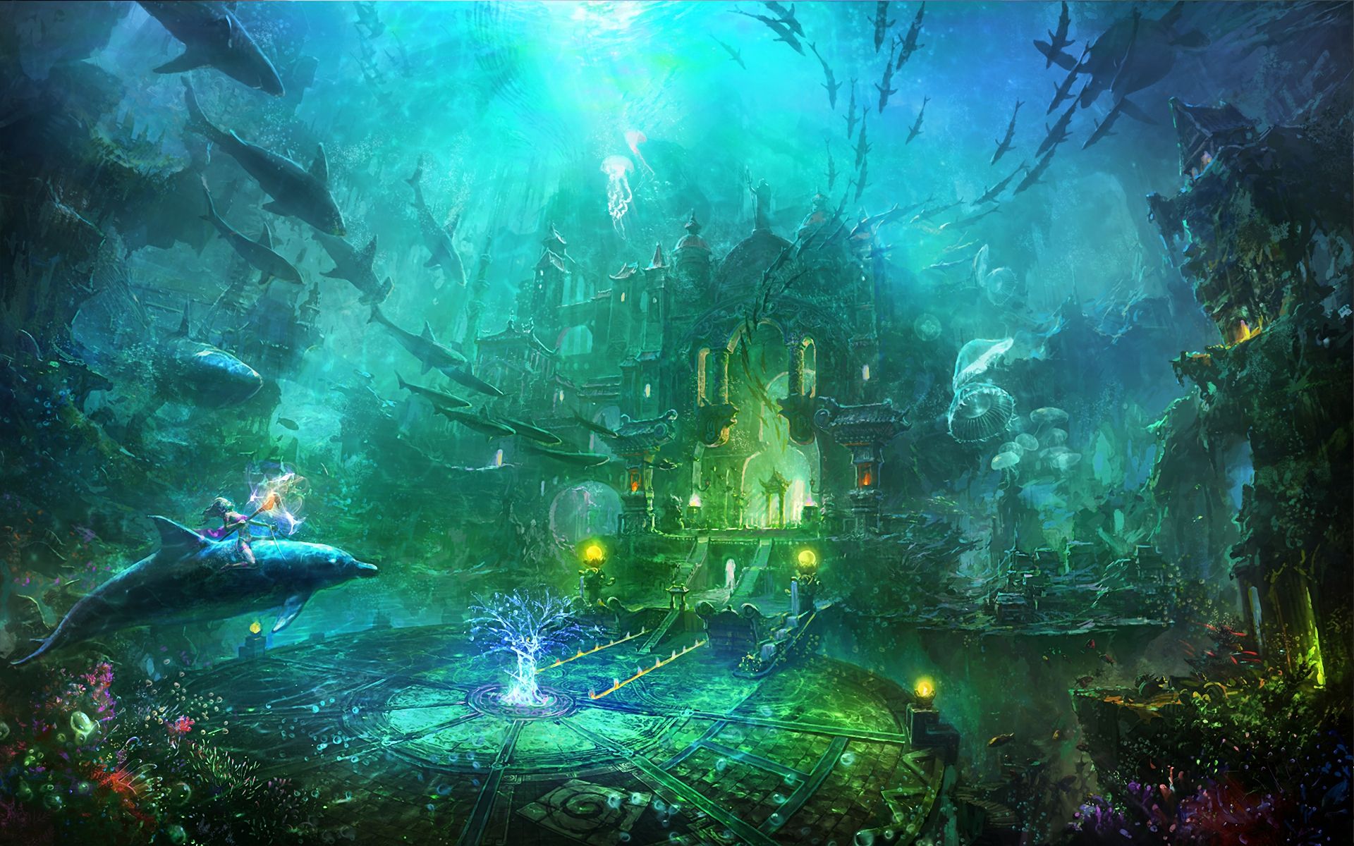 1920x1200 Fantasy Underwater City Wallpaper