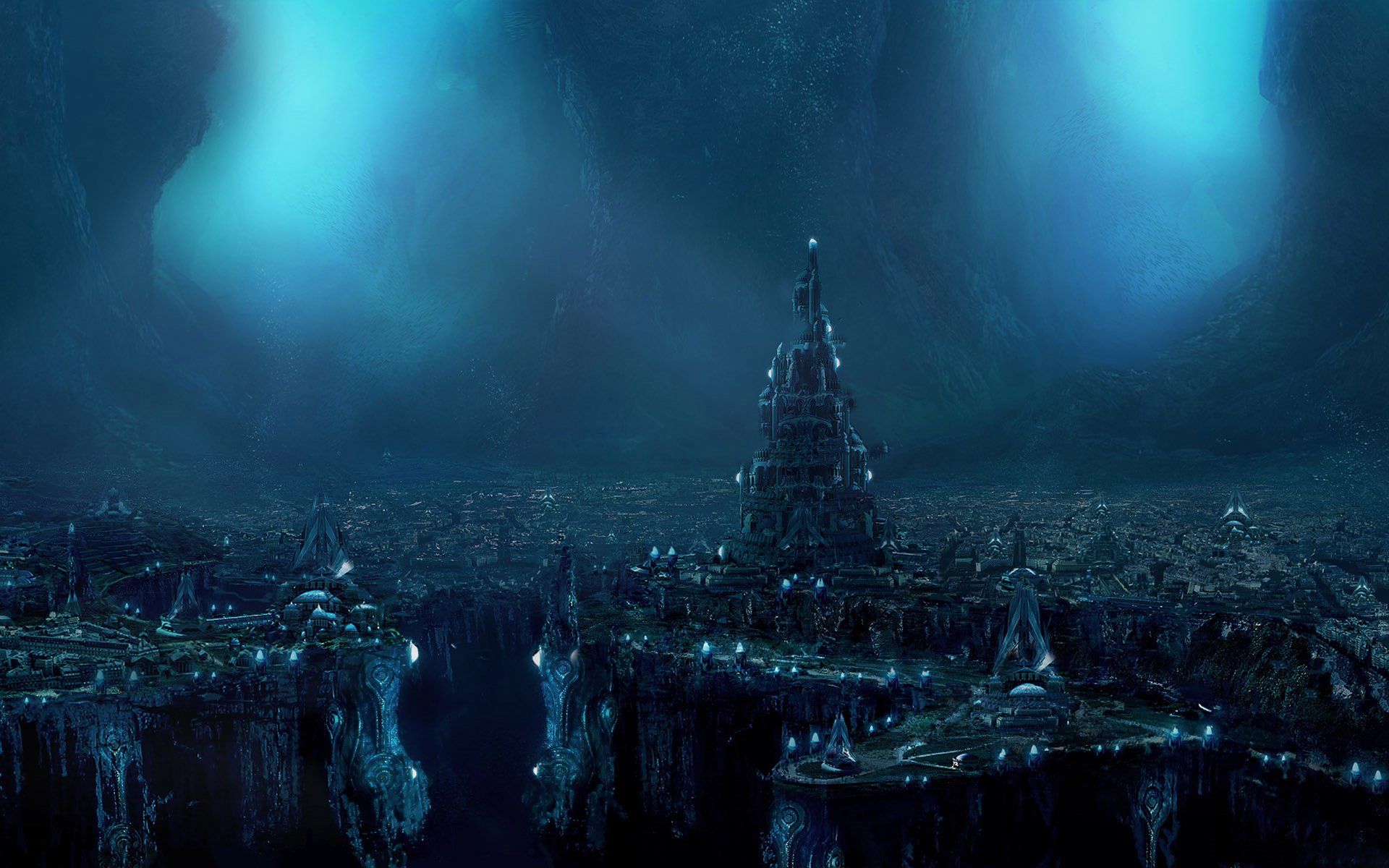 1920x1200 Underwater Atlantis: Dark Fantasy Sci Fi City HD Wallpaperx1200