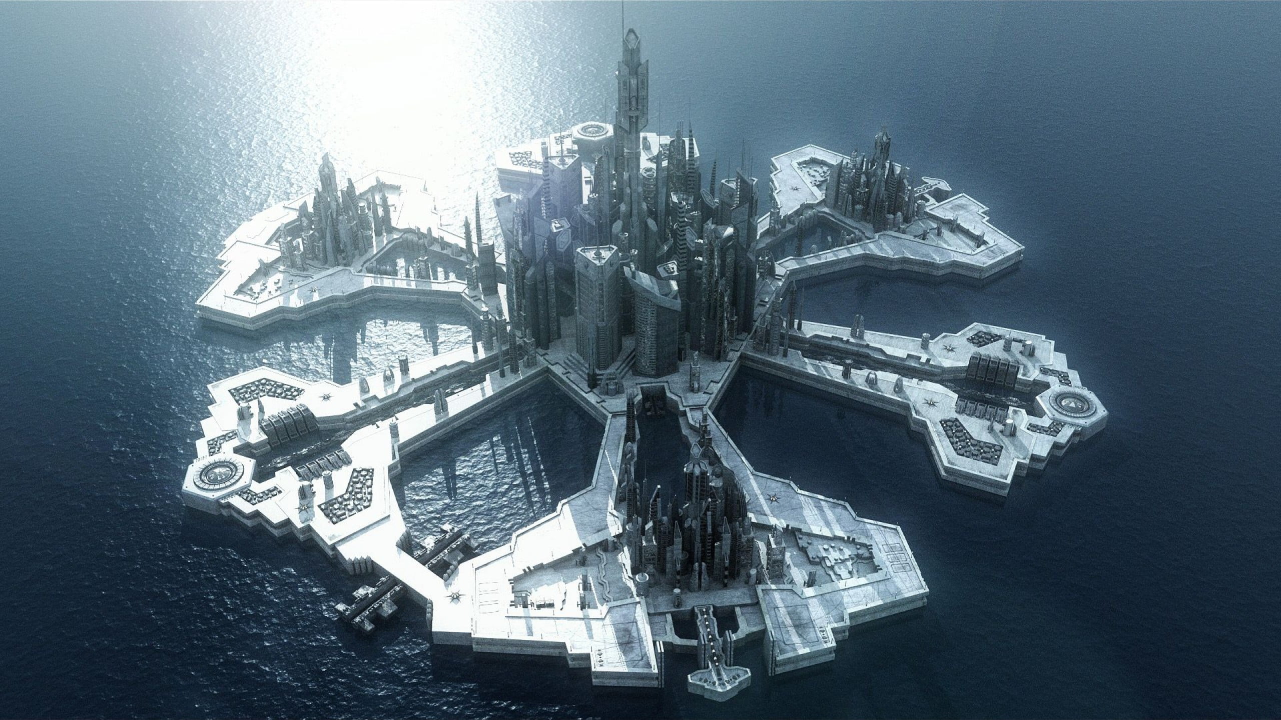 2560x1440 Bird's Eye View Photography Of Island With Buildings, Stargate Atlantis HD Wallpaper