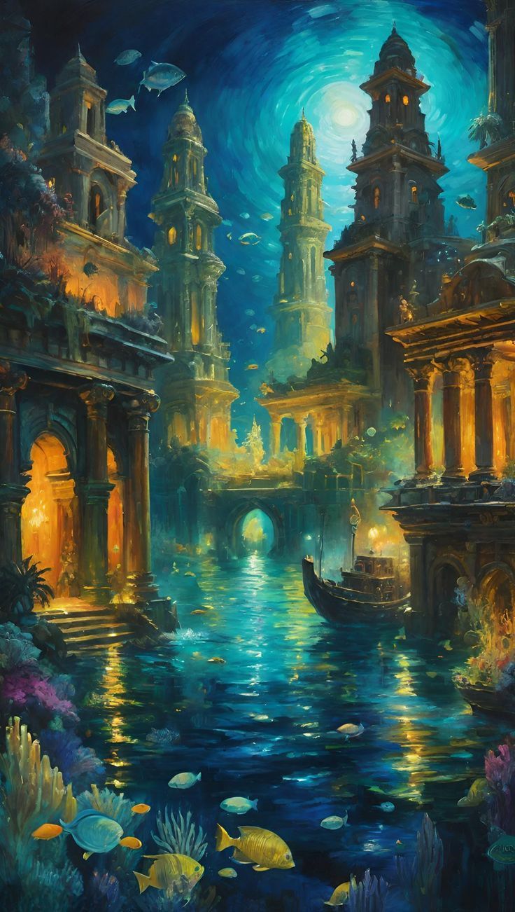 736x1302 Atlantis The Lost City at Night (3) Wallpaper Digital Art