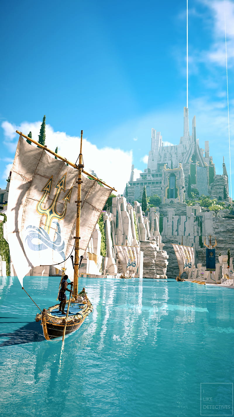 800x1422 Atlantis, assassins creed odyssey, greek mythology, nature, navy, river, sails, HD phone wallpaper