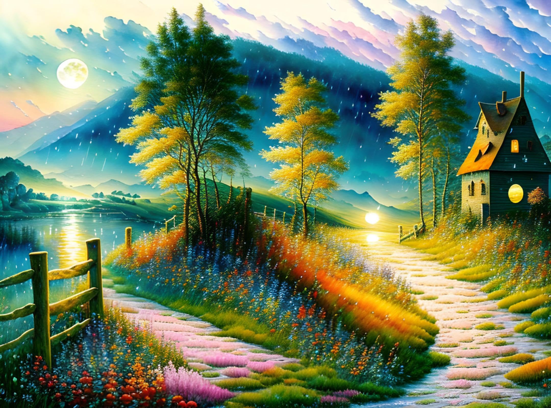 2160x1600 AgaaTi Wall Art Picture Photo on canvas a Patchwork Landscape Watercolor Moonlight for Home Decor 60x90cm : Amazon.co.uk: Home & Kitchen