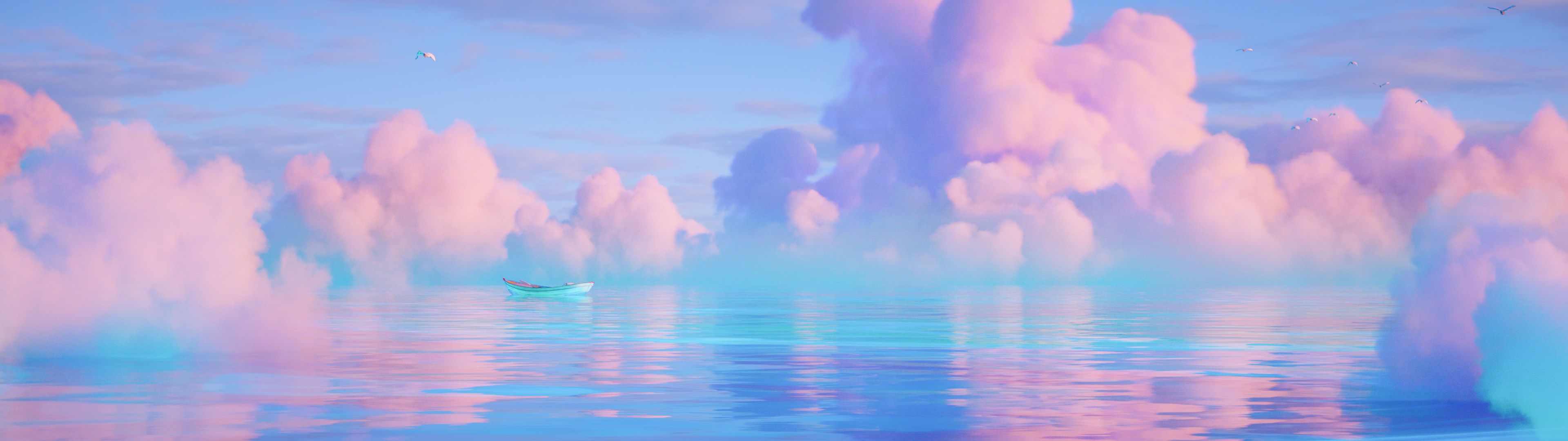 3840x1080 Ocean Wallpaper 4K, Ultrawide, Boat, Surreal