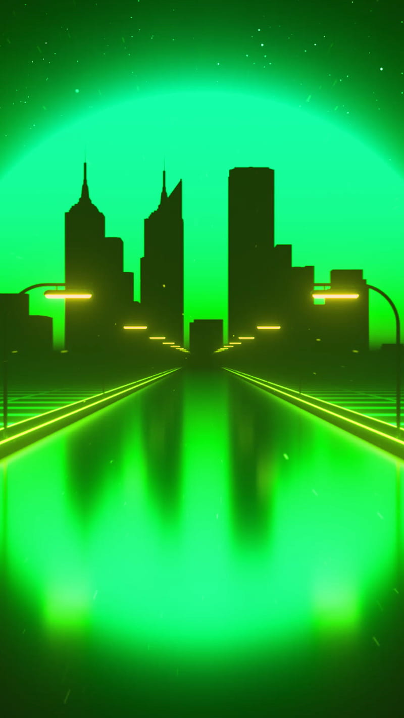 800x1422 Electric green, city, moon, nostalgia, retro, sunrise, synthwave, vaporwave, HD phone wallpaper