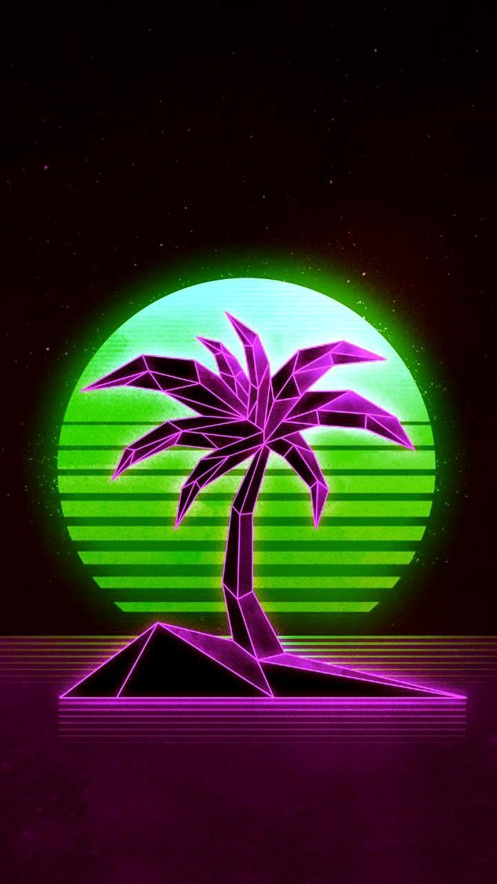 720x1280 Abstract Vaporwave Wallpaper themed party decor, Neon retro art, Retrowave palm tree illustration