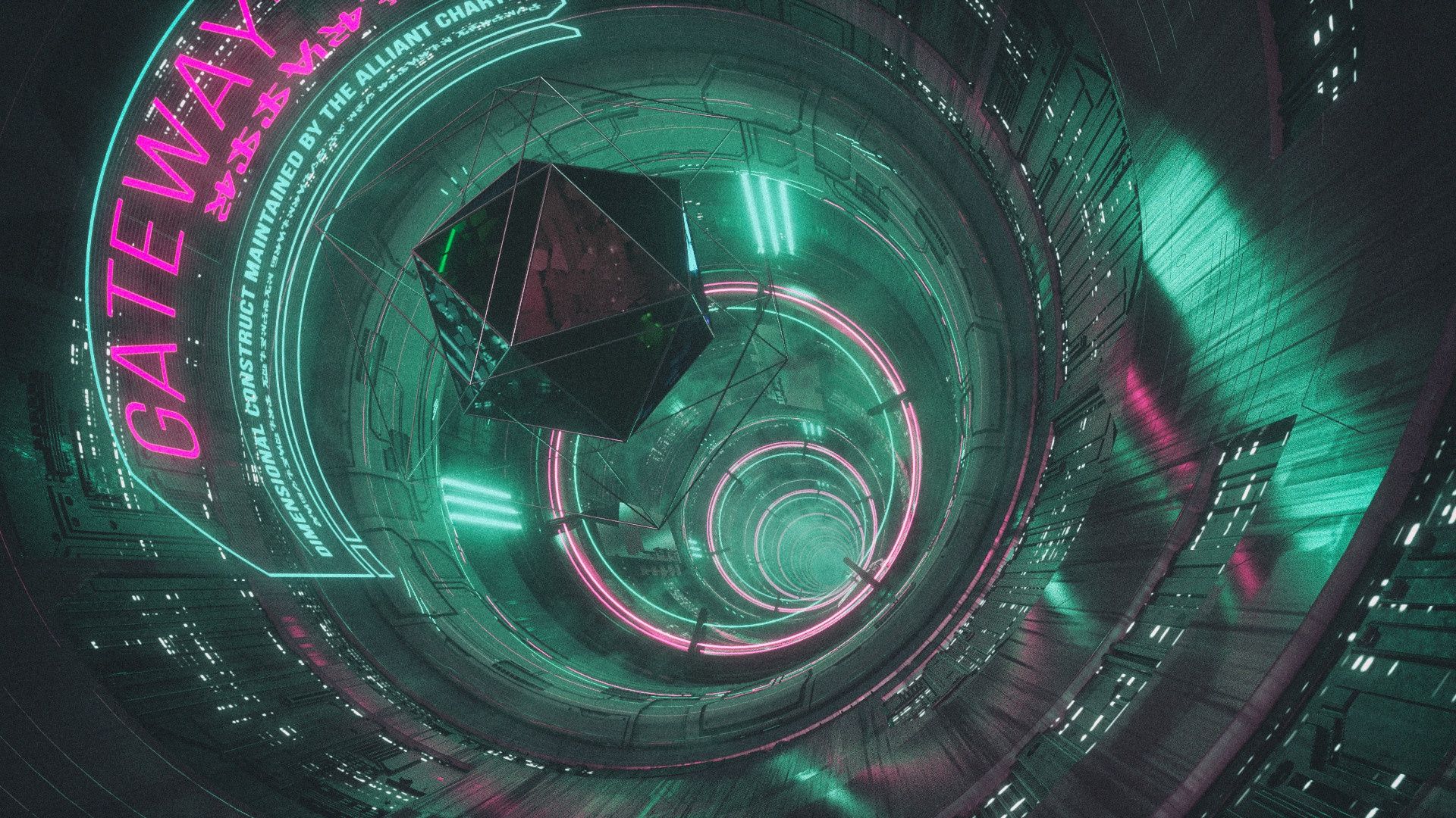 1920x1080 Neon Gateway: Futuristic Synthwave Sci Fi City HD Wallpaperx1080