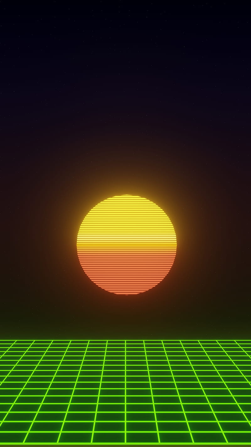 800x1422 Outrun Neon Green, graphics, neon green, new, retro, sun, wave, HD phone wallpaper