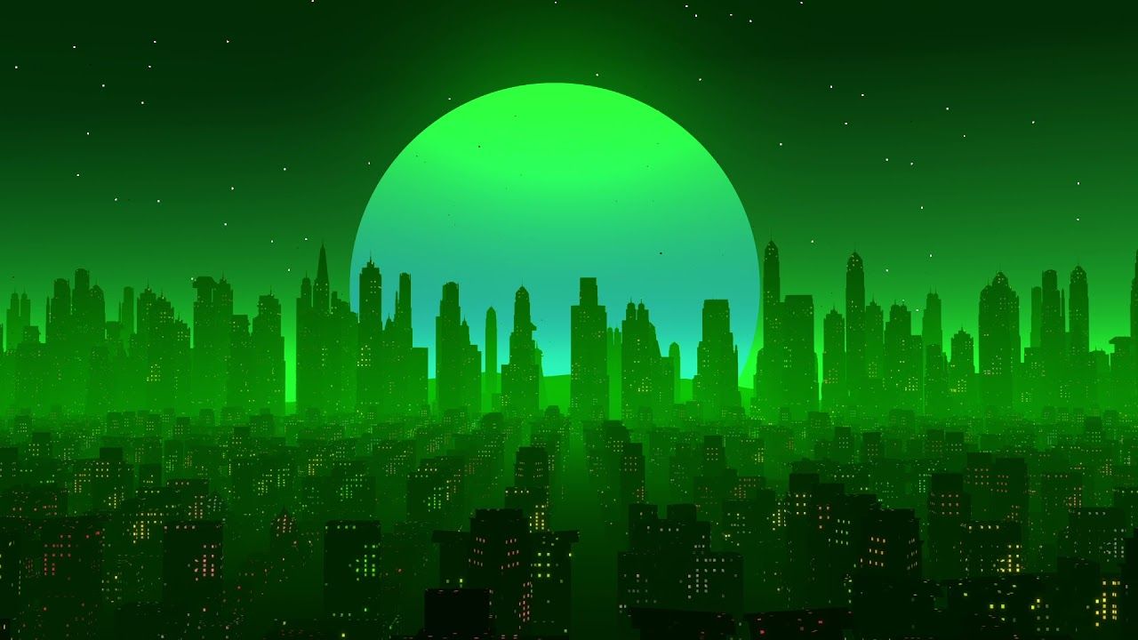 1280x720 Screensaver Sinth City Green Animation Background