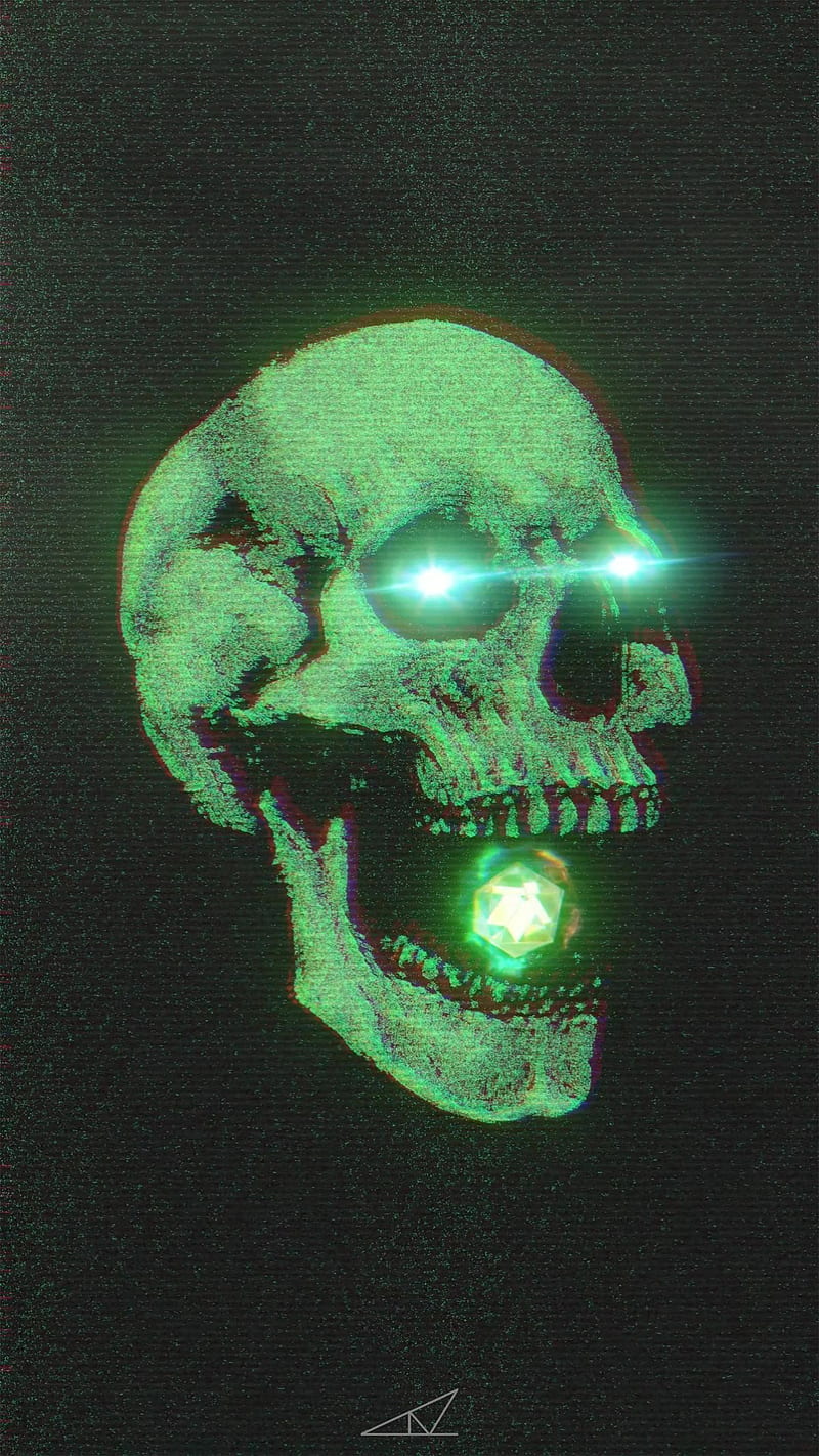 800x1422 GlitchSkull, dark, glitch, glow, green, halloween, neon, skeleton, skull, synthwave, HD phone wallpaper
