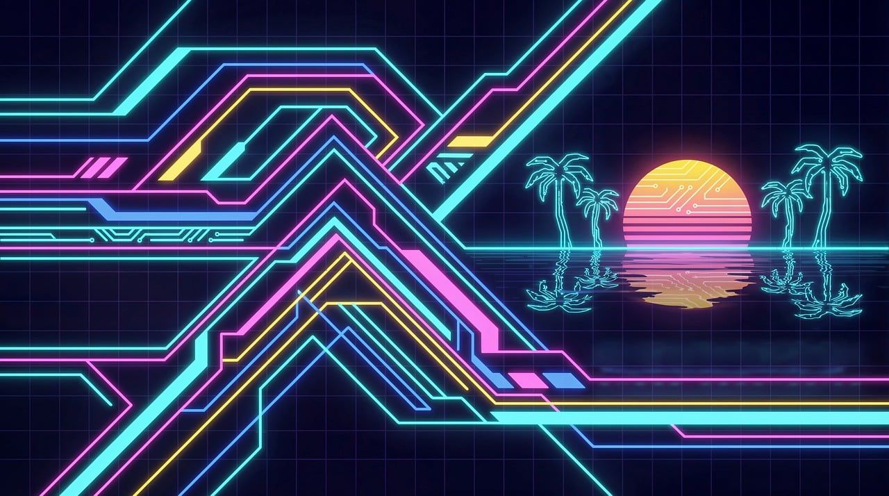 1280x714 Download Cyberpunk Synthwave Retrowave. Royalty Free Stock Illustration Image