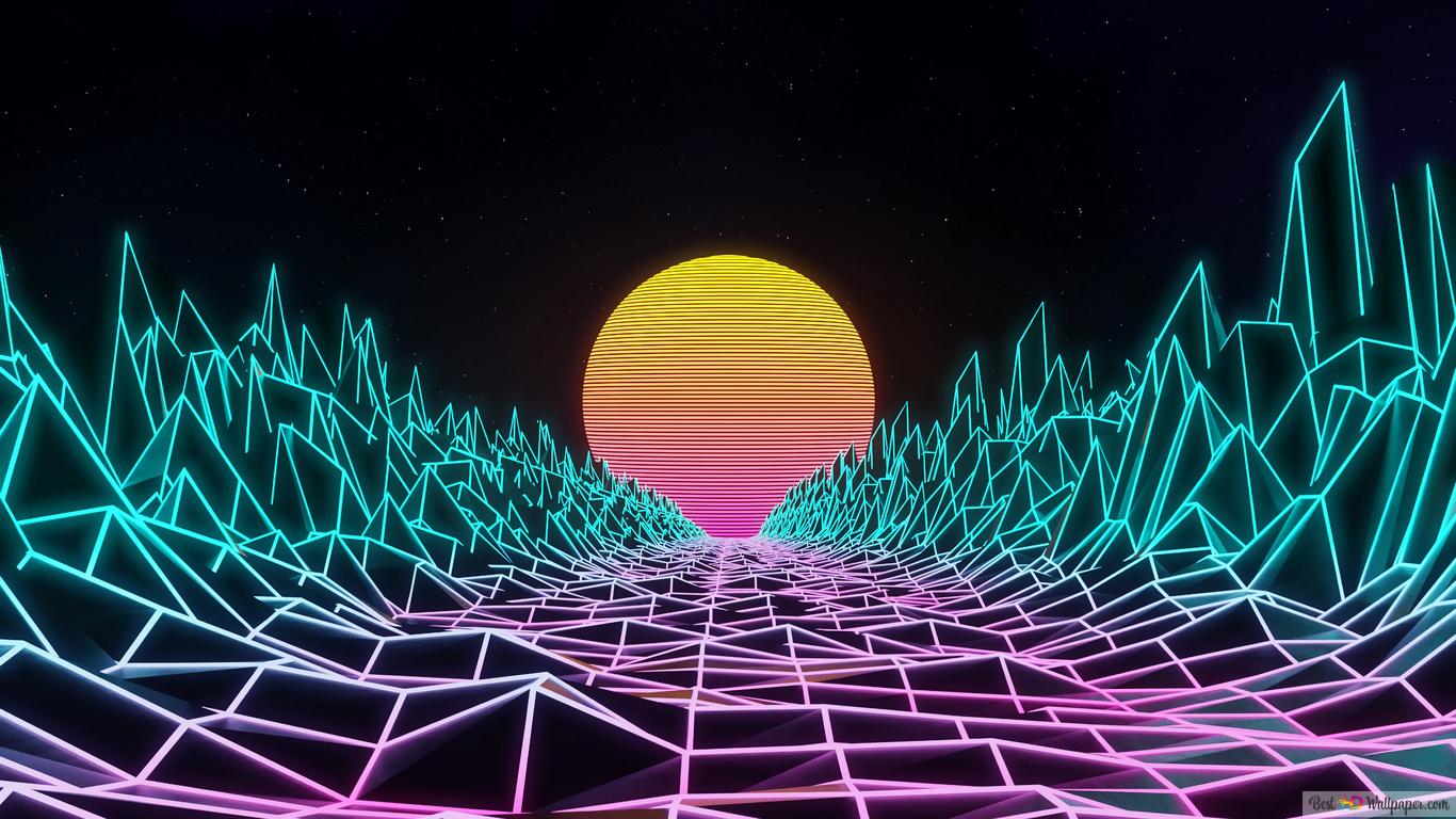 1366x768 Synthwave Retrowave Abstract 4K wallpaper download