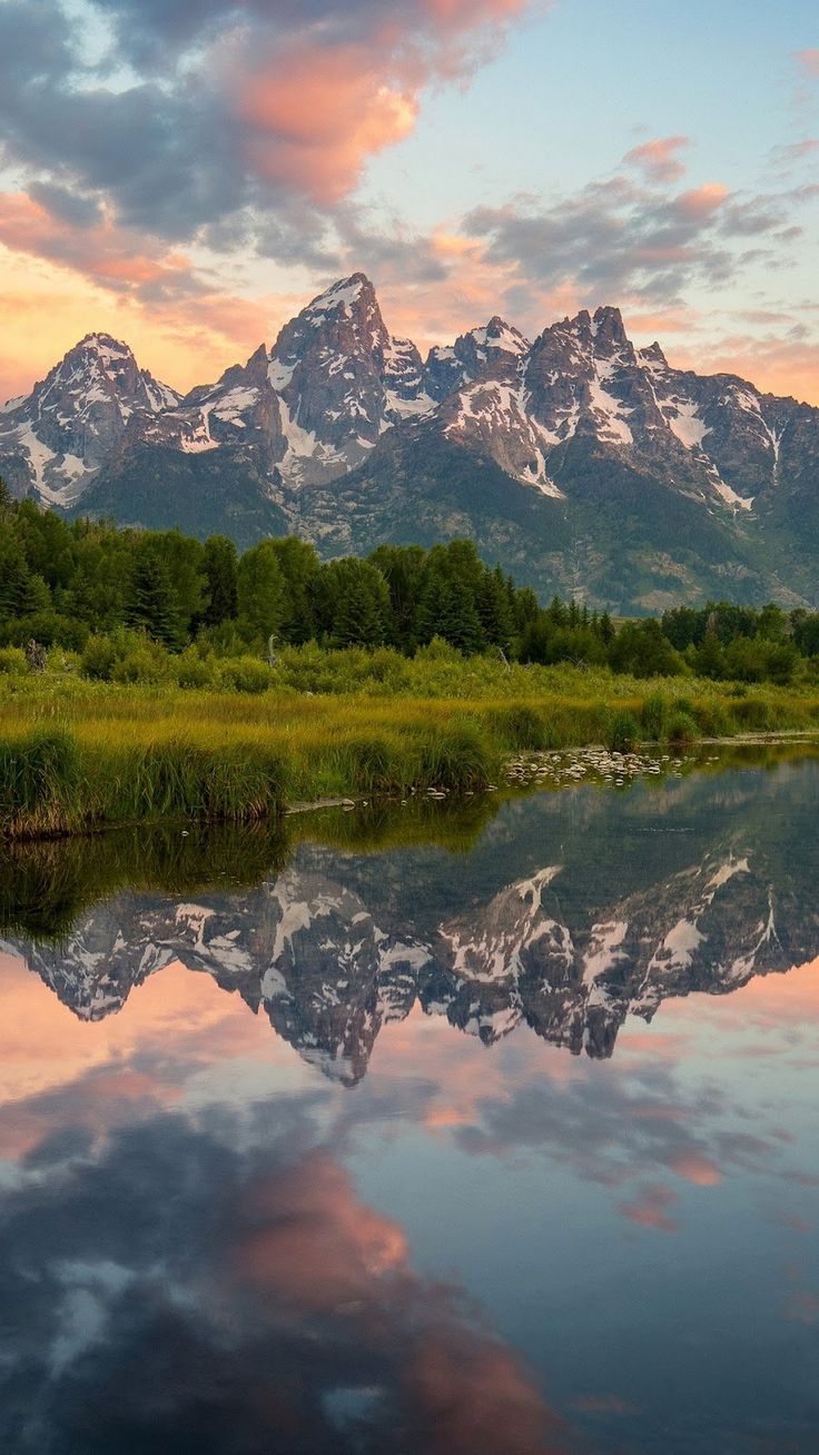 736x1308 Grand Teton National Park, Grand Teton, Cathedral Group, Lake Solitude, Schwabacher Landing Full
