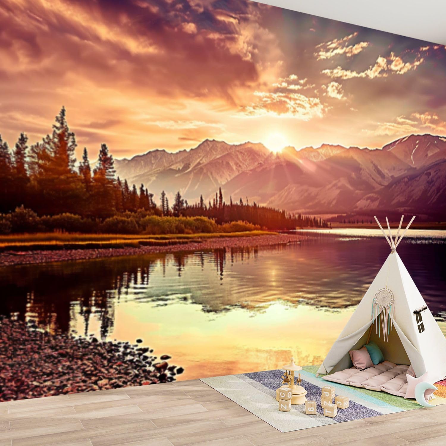 1500x1500 Peel & Stick Wallpaper Mountain Sunset Wyoming Landscape Picture Royalty Photo Removable Canvas Wall Mural Waterproof Large Self Adhesive Wall Decals Modern Home Decor 100 x 144 : Tools & Home