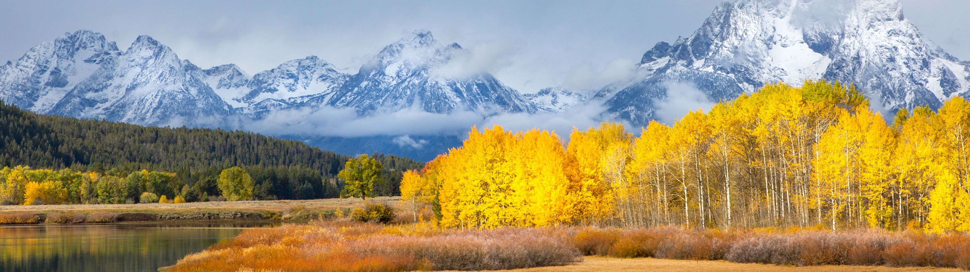 3840x1080 Grand Teton National Park Wallpaper 4K, Autumn, Winter