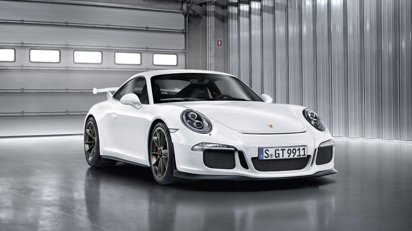 1366x768 Porsche 911 GT3 Wallpaper x garage, White color, front three quarters, static image